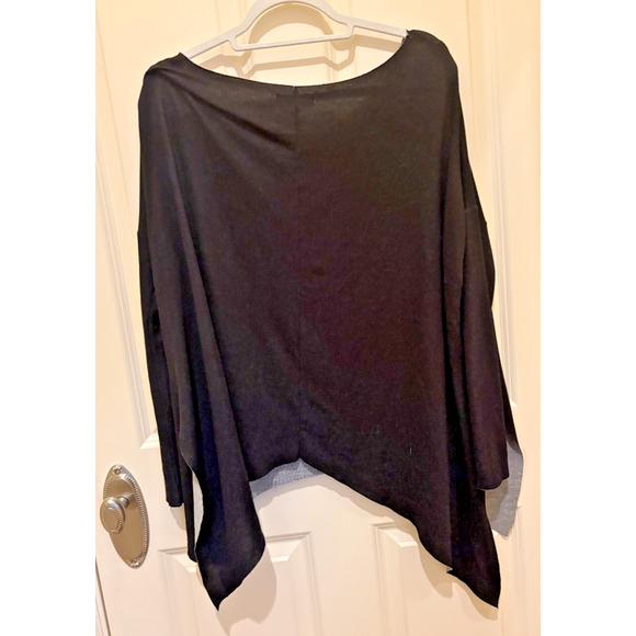 KLD Sweater Womens Small Black Tunic Boxy Oversized raw hem dolman sleeve - Picture 4 of 4